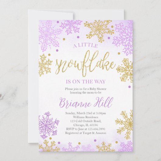 Invitation Purple Un Petit Baby shower De Flocon De Neige (Devant)