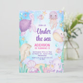 Invitation Purple Under the Sea Creatures Criters Anniversair (Debout devant)