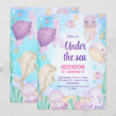 Invitation Purple Under the Sea Creatures Criters Anniversair (Devant / Derrière)