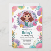 Invitation Purple Under the Sea Mermaid 1er Anniversaire (Devant)