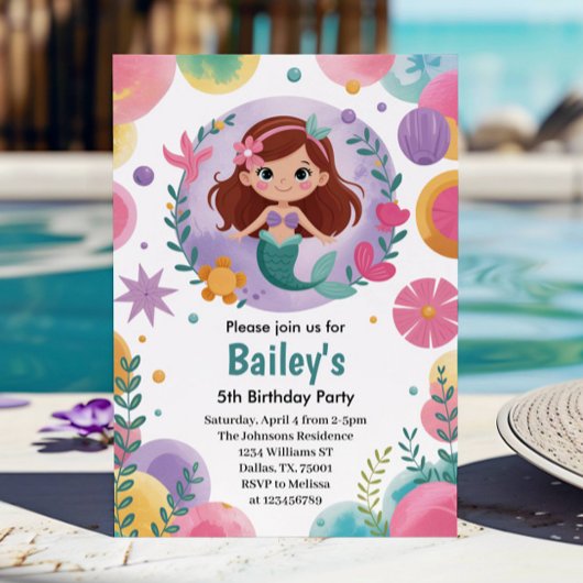 Invitation Purple Under the Sea Mermaid 5e anniversaire