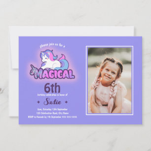 Invitation Purple Unicorn Magie N'importe quel âge 6e anniver