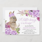 Invitation Purple verdure Pâques lapin baby shower fille (Devant)