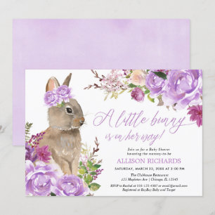 Invitation Purple verdure Pâques lapin baby shower fille