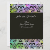 Invitation PURPLE VERT JAUNE BLACK DAMASK MONOGRAM, blanc (Dos)