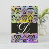 Invitation PURPLE VERT JAUNE BLACK DAMASK MONOGRAM, blanc (Debout devant)