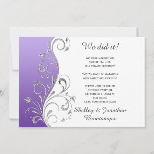 Invitation Purple Vintage avec des vagues florales d'argent o