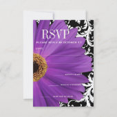 Invitation Purple Vintage Damask Gerber Daisy Wedding RSVP (Devant)