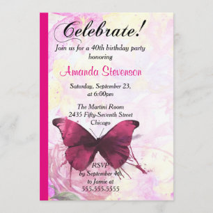 Invitation Purple Watercolor Butterfly fête d'anniversaire