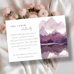Invitation Purple Watercolor Mountain Lake Détails du Mariage