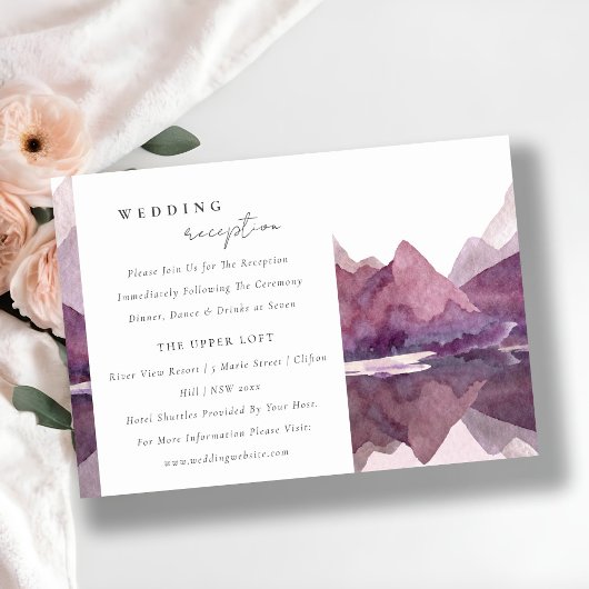 Invitation Purple Watercolor Mountain Lake Réception de maria