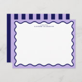 Invitation Purple Wavy Frame Note Card with Striped Back (Devant / Derrière)
