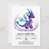 Invitation Purple Whimsical Dragon Digital Girl Anniversaire (Devant)