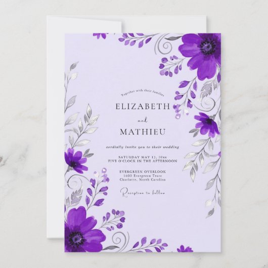Invitation Purple Whimsical Spring Wedding (Devant)