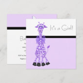 Invitation Purple Whimsy Giraffe Baby Girl Douche (Devant / Derrière)