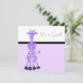 Invitation Purple Whimsy Giraffe Baby Girl Douche (Debout devant)