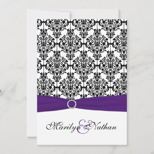 Invitation Purple, White et Black Damask II (Devant)