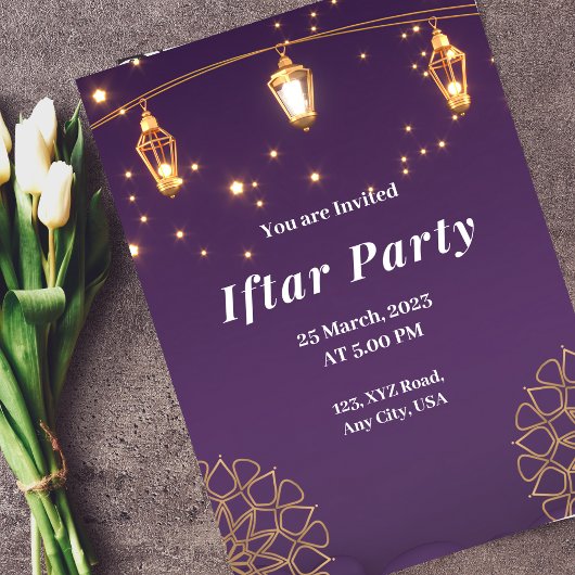 Invitation Purple White et Gold Modern Iftar Party