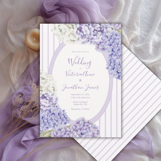 Invitation Purple White Hydrangeas Floral Stripe Wedding