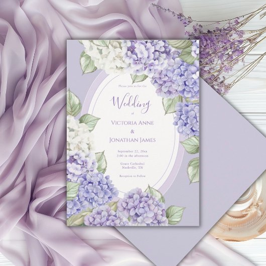 Invitation Purple White Hydrangeas Floral Wedding