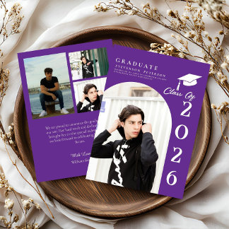 Invitation Purple & White Photo Graduation announcement