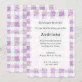 Invitation Purple White Plaid Stripes Birthday (Devant / Derrière)