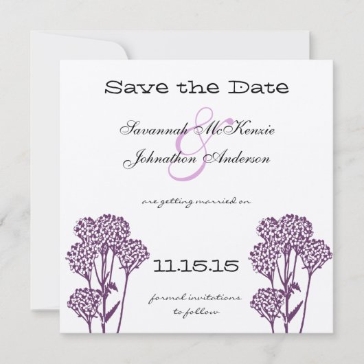 Invitation Purple Wild Flower Branch Mariage Enregistrer la d (Devant)