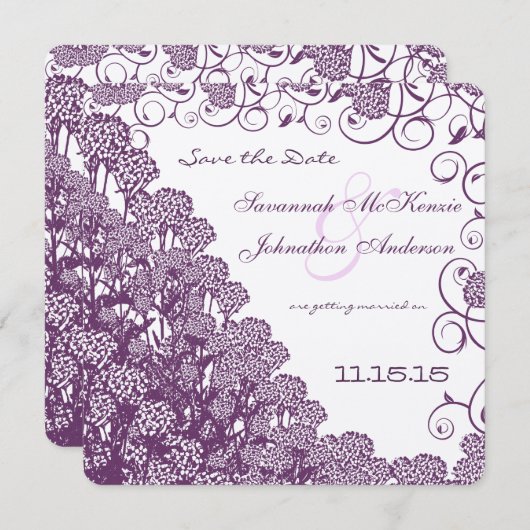 Invitation Purple Wild Flower Branch Mariage Enregistrer la d (Devant / Derrière)