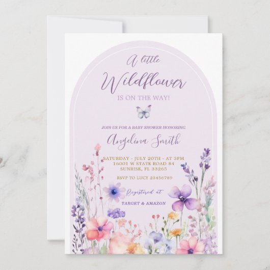 Invitation Purple Wildflower Garden Floral Baby Douche (Devant)