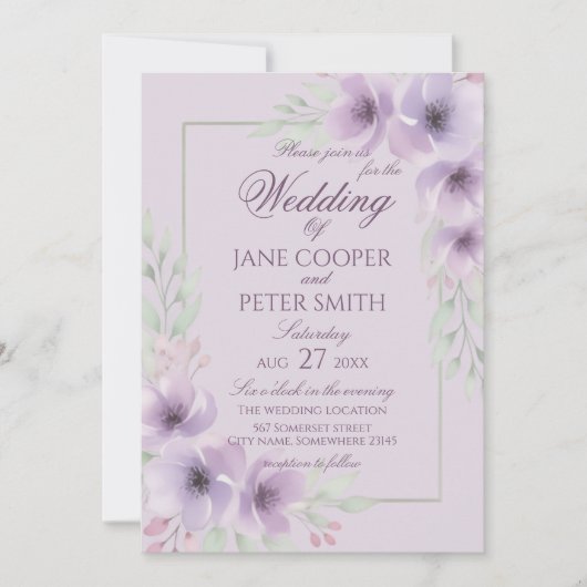 Invitation Purple wildflowers floral Budget Wedding (Devant)