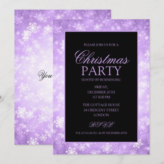 Invitation Purple Winter Wonderland Fête de Noël (Devant / Derrière)