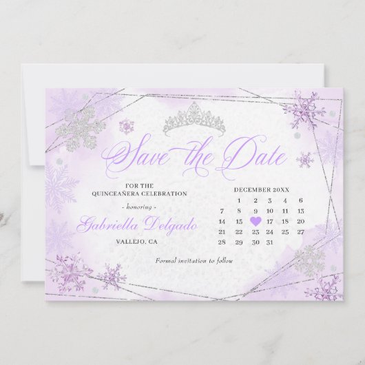 Invitation Purple Winter Wonderland Snowflake Enregistrer la (Devant)