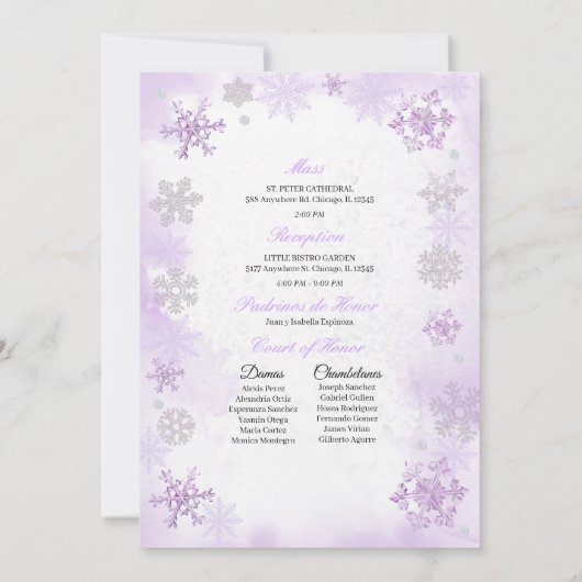 Invitation Purple Winter Wonderland Snowflake Quinceanera (Dos)