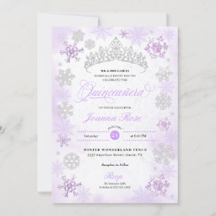 Invitation Purple Winter Wonderland Snowflake Quinceanera