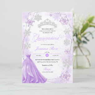 Invitation Purple Winter Wonderland Snowflake Quinceanera