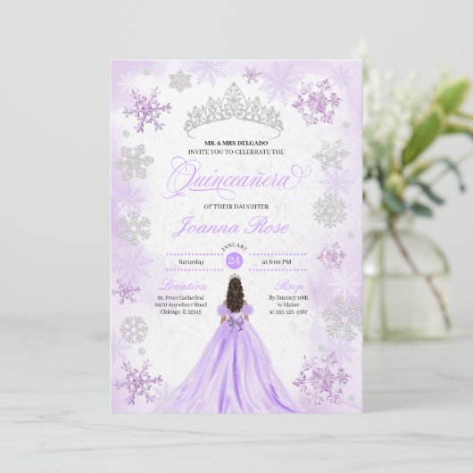 Invitation Purple Winter Wonderland Snowflake Quinceanera (Debout devant)