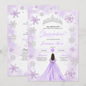 Invitation Purple Winter Wonderland Snowflake Quinceanera (Devant / Derrière)