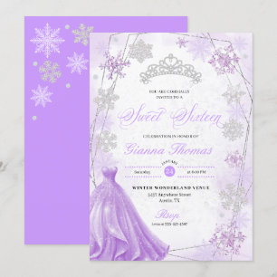 Invitation Purple Winter Wonderland Snowflake Sweet 16