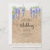 Invitation Purple Wisteria Fleurs Mariage Dentelle rustique L (Devant)