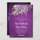 Invitation Purple Wisteria Silver Parties scintillant Mariage (Devant / Derrière)
