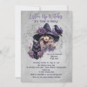 Invitation Purple Witch Cat et Raven Halloween Party (Devant)