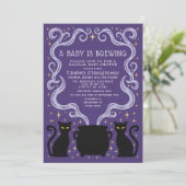 Invitation Purple Witchy Baby is Brewing Baby Shower  (Debout devant)