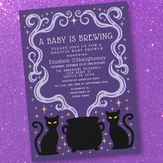 Invitation Purple Witchy Baby is Brewing Baby Shower 