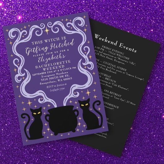 Invitation Purple Witchy Getting Hitched Bachelorette Weekend