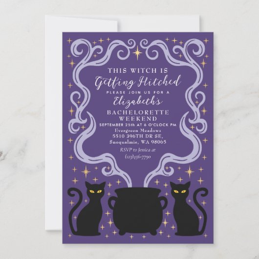 Invitation Purple Witchy Getting Hitched Bachelorette Weekend (Devant)