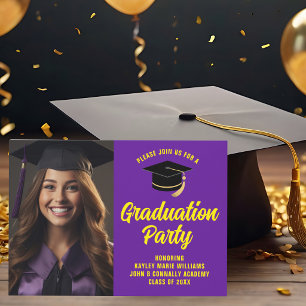 Invitation Purple Yellow Graduate Photo 2025 Graduation Party