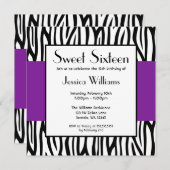 Invitation Purple Zebra Modern Sweet 16 (Devant / Derrière)