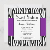 Invitation Purple Zebra Modern Sweet 16 (Devant)