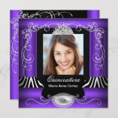 Invitation Purple Zebra Photo Quinceanera 15e anniversaire (Devant / Derrière)