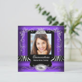 Invitation Purple Zebra Photo Quinceanera 15e anniversaire (Debout devant)